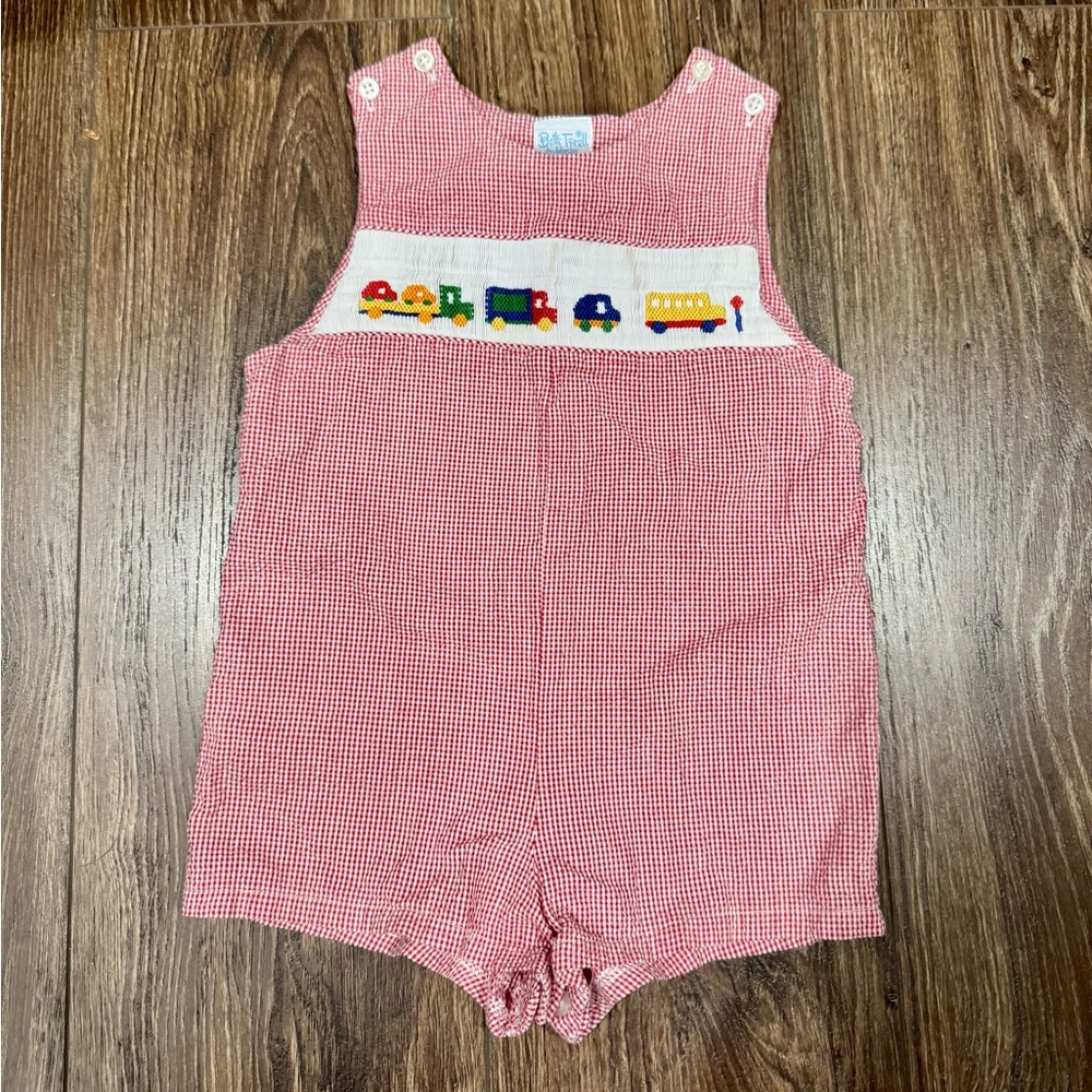 Betti Terell by Johnston Smocked Gingham Jon Jon with Train Motif 4T